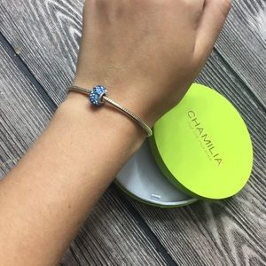Chamilia Silver Snap Bracelet w/ Blue Charm